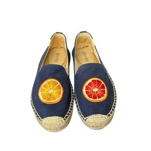 Soludos Navy Blue Citrus Fruit Embroidered Espadrilles Size 7.5 Summer Shoe